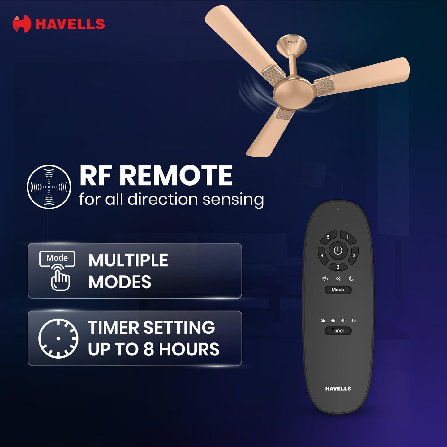 Havells 1200mm Enticer BLDC Prime Ceiling Fan| Compatible with Regulator & Remote| Upto 55% Energy Saving| High Air Delivery | 100% Copper Motor| 2 Years Comprehensive Warranty(Champagne)