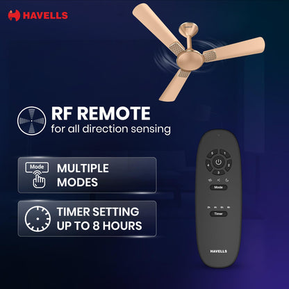 Havells 1200mm Enticer BLDC Prime Ceiling Fan| Compatible with Regulator & Remote| Upto 55% Energy Saving| High Air Delivery | 100% Copper Motor| 2 Years Comprehensive Warranty(Champagne)