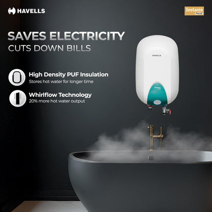 Havells Instanio Prime 25 Litre Storage Water Heater (Geyser) |Temp. Sensing Color Changing LED Indicator | Glass Coated Anti Rust Tank | Warranty: 5 Year on Tank | High Rise Compatible (White Blue)