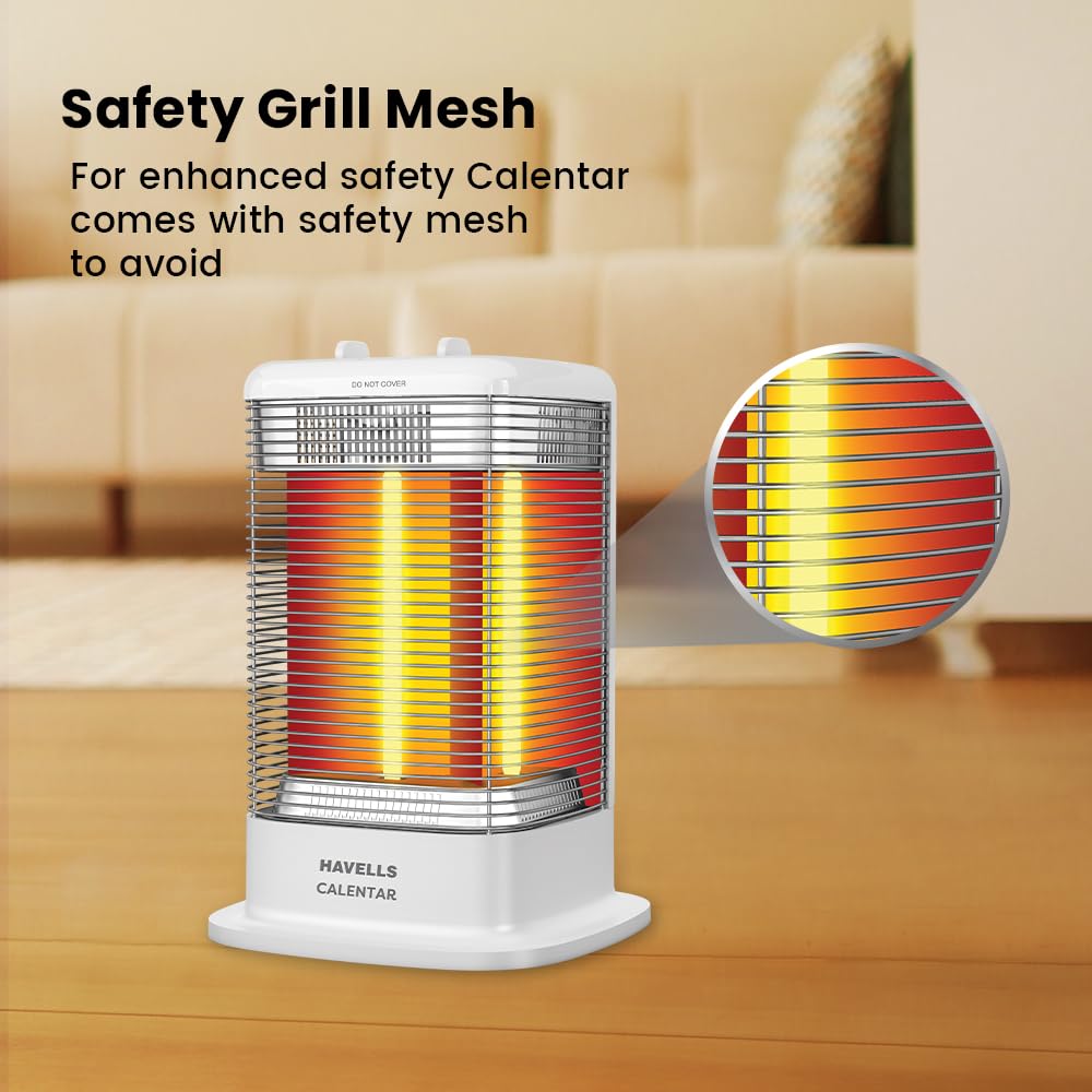 Havells Calenter 1050 Watt Room Heater With 3 Carbon Heating Tube| 3 Heat Setting| Tip Over Switch Protection| 3 Direction Heating| Upto 120min. Timer Setting| 2 Years Manufacturer Warranty (White)
