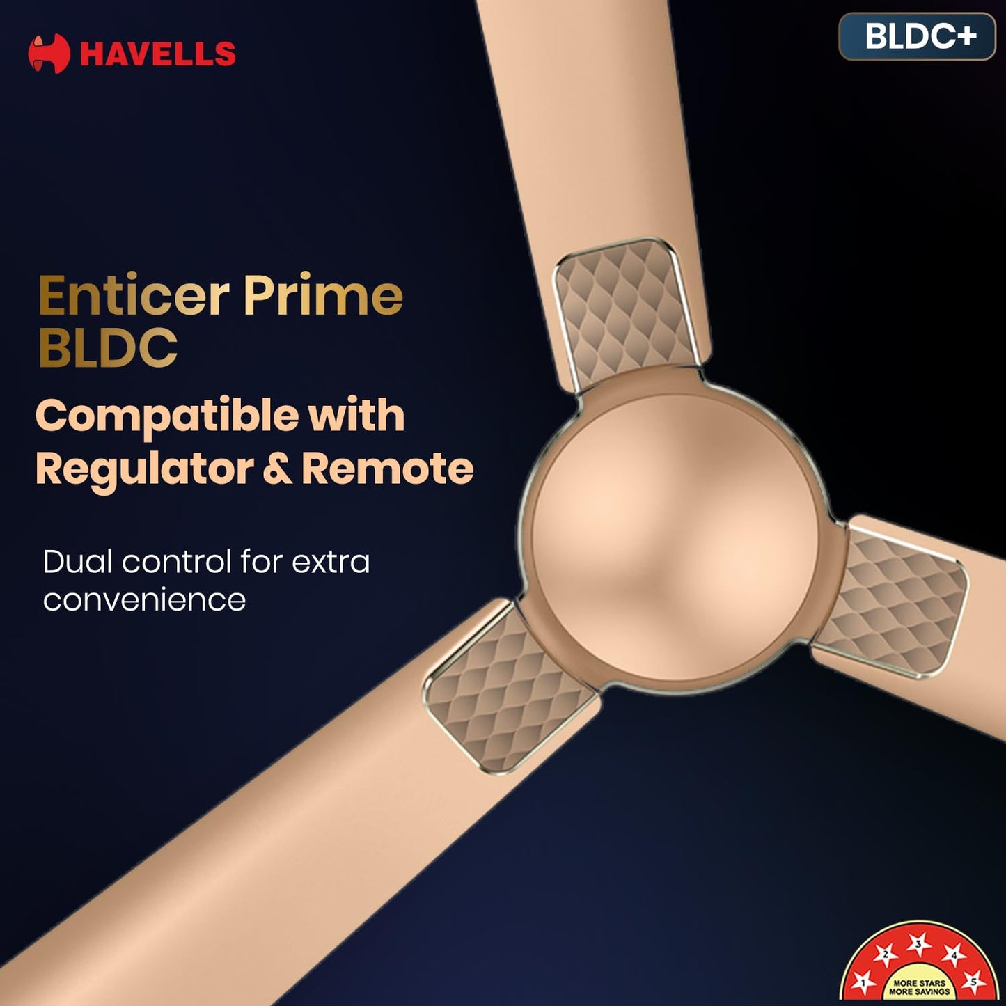 Havells 1200mm Enticer BLDC Prime Ceiling Fan| Compatible with Regulator & Remote| Upto 55% Energy Saving| High Air Delivery | 100% Copper Motor| 2 Years Comprehensive Warranty(Champagne)