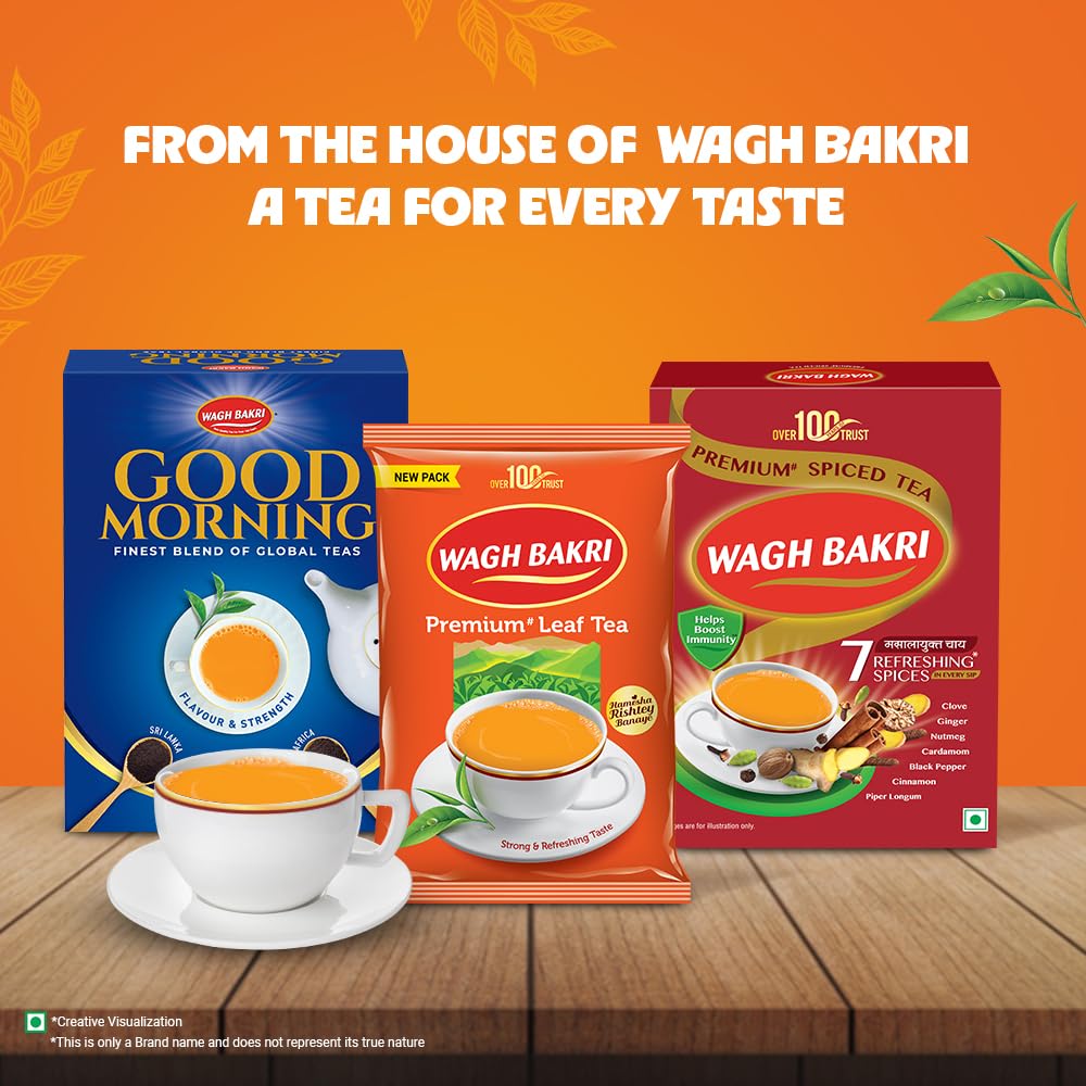 Wagh Bakri Premium Tea | Black | Assam Blend | Kadak Chai | Aromatic Chai Patti | Rich & Bold Flavour | Lingering Taste & Kesari Golden Hue | Loose Leaf Tea | 250 g
