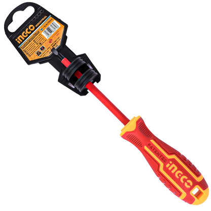 INGCO HISD81PH2100 Insulated Screwdriver 1/4 Inch Repair Tool Cushion Grip Handle Flat Head Tip for Home & Industrial Use Red/Yellow