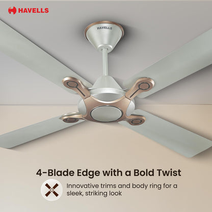 Havells 1200mm Leganza ES 4B Ceiling Fan | Best fan in 4 Blade, Premium Finish Decorative Fan, High Air Delivery | Energy Saving, 100% Pure Copper Motor, 2 Year Warranty | (Pack of 2, Bronze Gold)