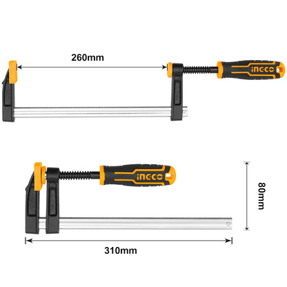 INGCO 4 PCS F Clamps Set (50x150mm), F Clamp with Rubberized Handle and Surface Protection PVC Cover for Better Grip Metal F Clamps for Woodworking Glass and Welding Works