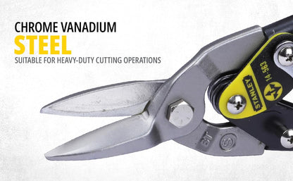 STANLEY 2-14-563 254 mm Aviation Snips Straight Cut Bi-Metal Ideal for Home, DIY & Industrial Use, 1 Year Warranty, YELLOW & BLACK0