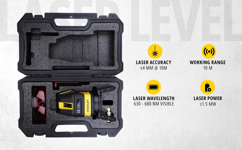 STANLEY STHT77514-1 Plastic Multiline Laser with 2*AA Batteries for Home, DIY & Professional Use, 1 Year Warranty, YELLOW & BLACK