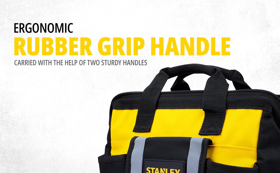 STANLEY STST512114 12'' Multipurpose Tools Storage Nylon Water Proof Open Mouth Bag, 1 Year Warranty, YELLOW & BLACK