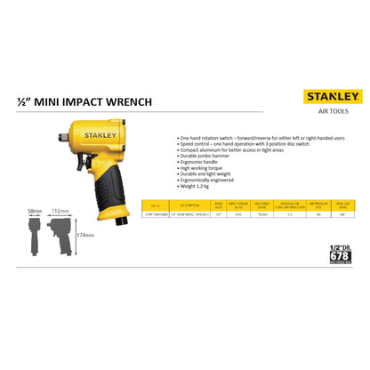 Stanley STMT74840-800 1/2-inch Mini Impact Wrench (Yellow & Black)
