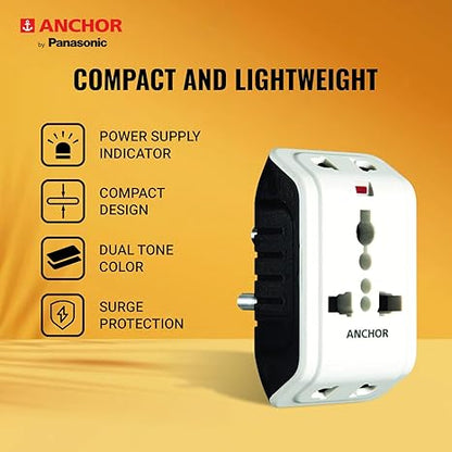 Anchor by Panasonic 6A 3 Pin Multiplug Travel Adapter with Universal Socket | 3 Pin Multi Plug Universal Socket (White)