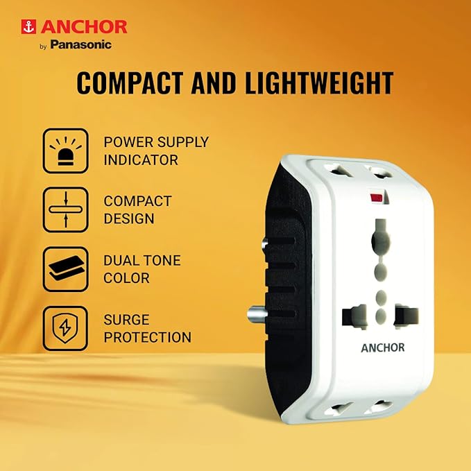 ANCHOR 6A 3 Pin Multi Plug Socket Travel Adapter with Universal Socket, 3 Pin Multi Plug Extension Socket (White - PK3)