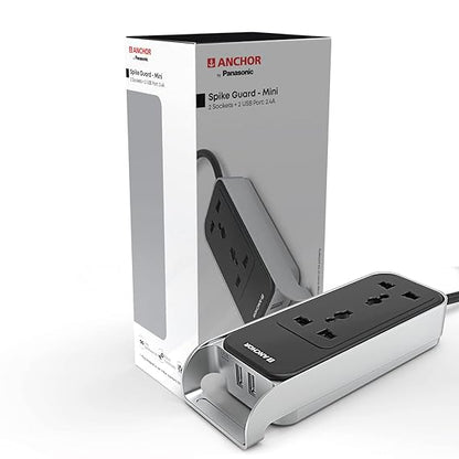 Anchor by Panasonic 6A 2 Universal Socket with 2 USB Port | 6A Extension Board with 2.4A 2 USB Port | Multi Plug Socket for Home Wall, Office (22052)