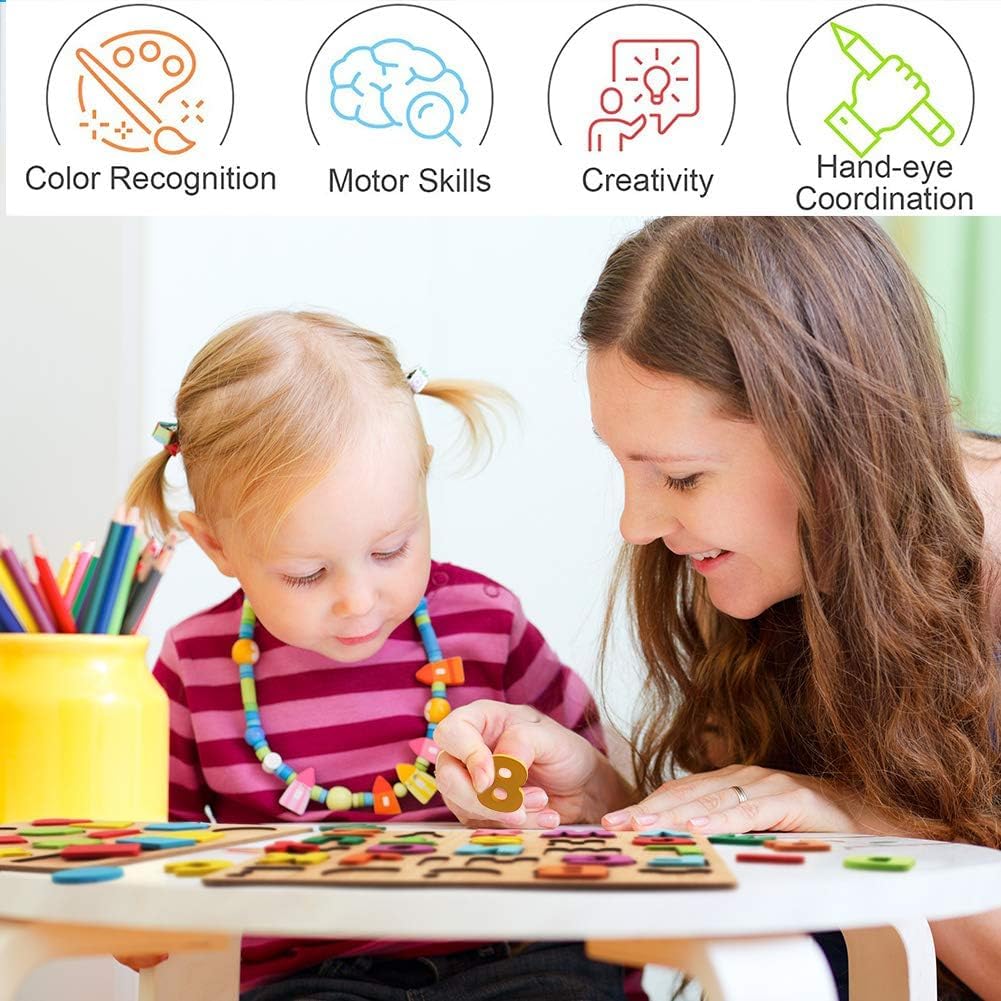 Udaipur HandiCrafts Wooden Learning Educational ABCD Board for Kids, Activity Toys for Toddlers & Preschoolers | ABCD Puzzle Set | Puzzle Toys for 2 Years Old Boys & Girls (Alphabets, Numbers & Shapes)
