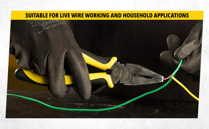 STANLEY 70-482 8'' Sturdy Steel Combination Plier Double Color Sleeve, Anti-Rust, Black Phosphate Finish, Material: C45, Full Body Hardened, Used for Gripping, Twisting, Bending and Wire Cutting