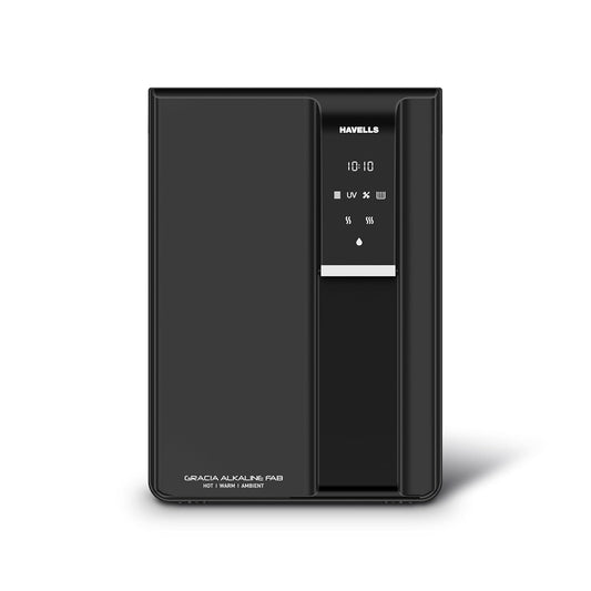 Havells Gracia FAB Alkaline Water Purifier (Black), RO+UV+Alkaline, Hot, Warm & Ambient Water, Copper+Zinc+Minerals, 9 Stage Purification, 6.5L SS Tank, Suitable for Borewell, Tanker & Municipal Water