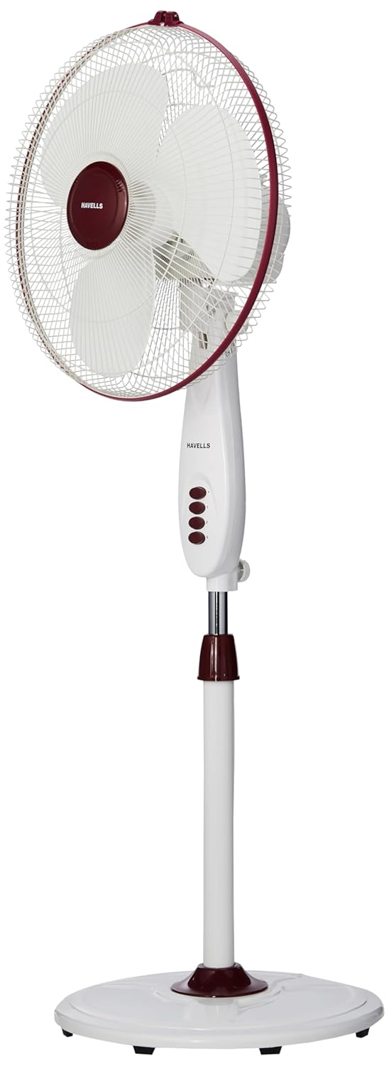 Havells Gatik Pro 400mm Pedestal Fan| 120 Ribs Guard for Safety| Smooth Oscillation| Heavy Base| ISI Marked | 2 Year Warranty | Wine Red