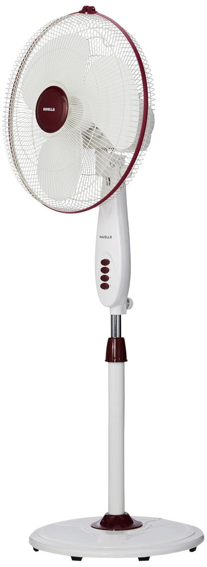 Havells Gatik Pro 400mm Pedestal Fan| 120 Ribs Guard for Safety| Smooth Oscillation| Heavy Base| ISI Marked | 2 Year Warranty | Wine Red