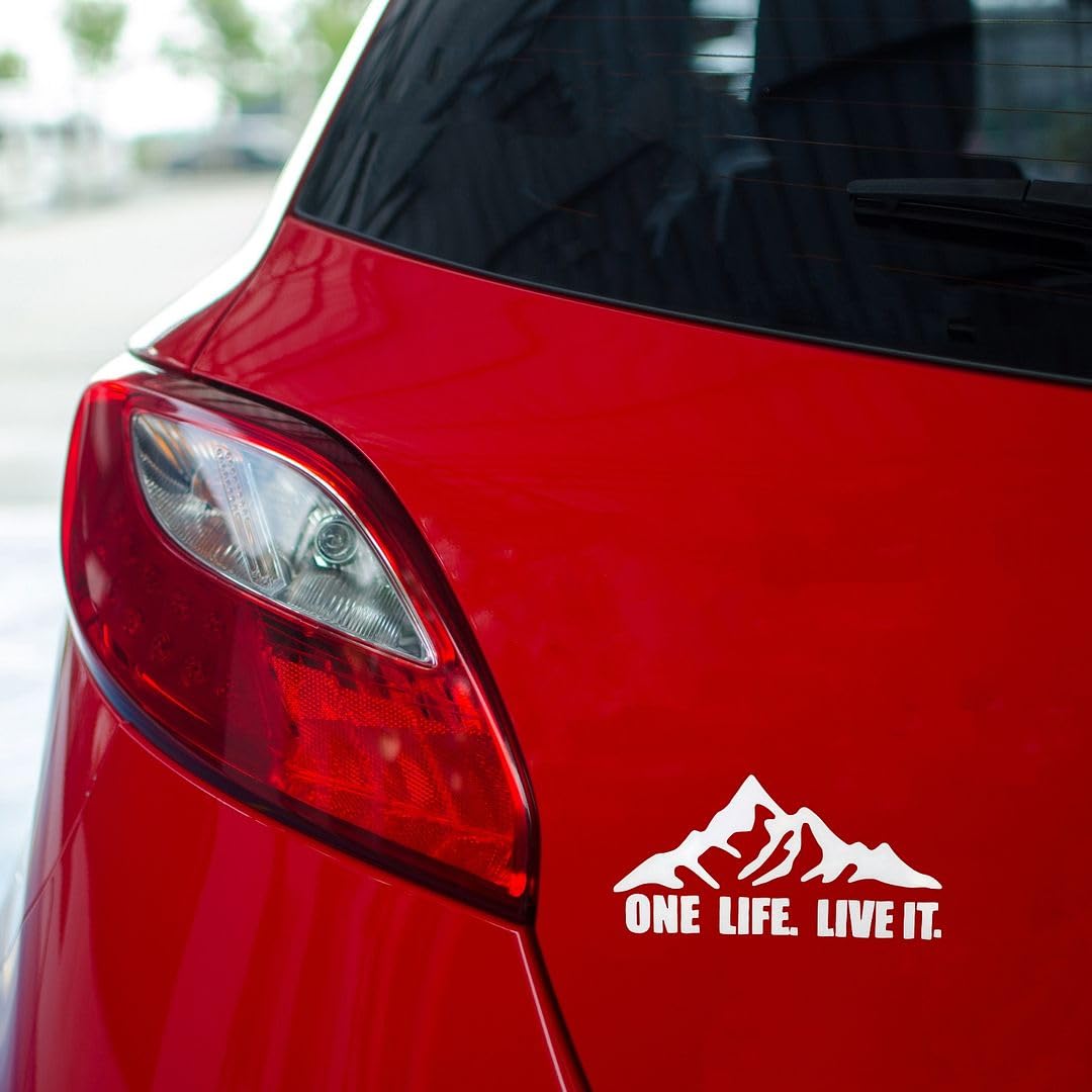 Akshar Arts Bhuwana Pack of 2 Mountain Adventure ONE Live. Live IT Car Self-Adhesive Exterior Sticker Decal for Cars Window| Hood Bumper (15cm X 30cm)
