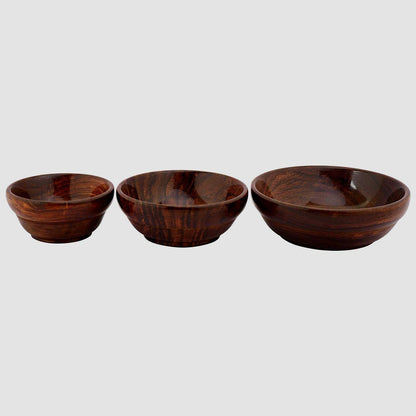 Udaipur Handicrafts Contemporary Platter Multipurpose Serving Bowl For Kitchen (Brown) -Set Of 3,Standard, 500 ML