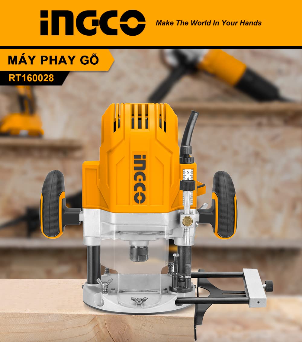 INGCO 6/8/12 mm 1600 Watt Electric Plunge Router RT160028