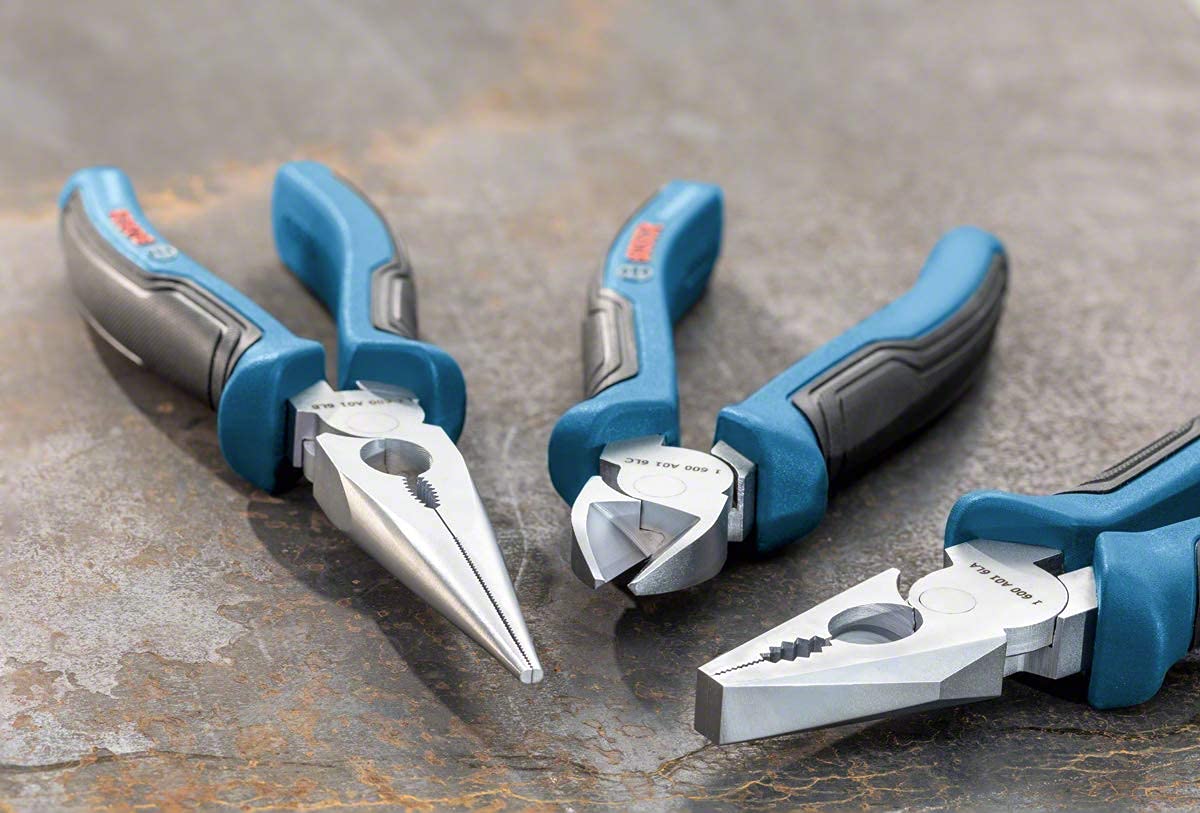 BOSCH Professional 3-Piece Pliers Set (Combination, Needle-Nose & Side Cutters) - Durable Steel Construction, Ergonomic Handles, Precision Cutting Edges, 160/180/200 mm with L-BOXX Inlay