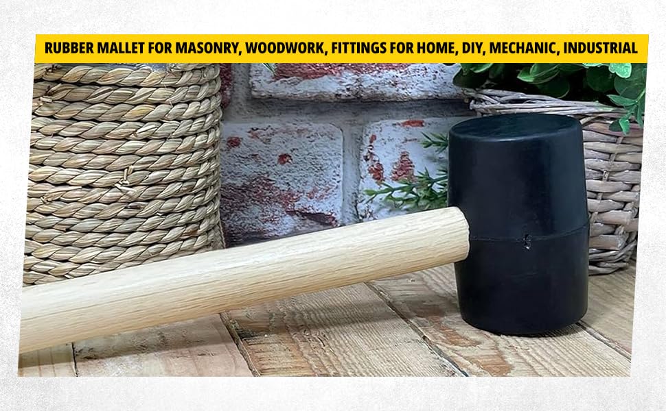 STANLEY STHT57528-8 Rubber Mallet Hammer for Masonry, Woodwork, Fittings for Home, DIY, Mechanic, Industrial & Professional Use, 680 gm, Used to Drive Nails, Fit Parts & Break Objects, YELLOW & BLACK
