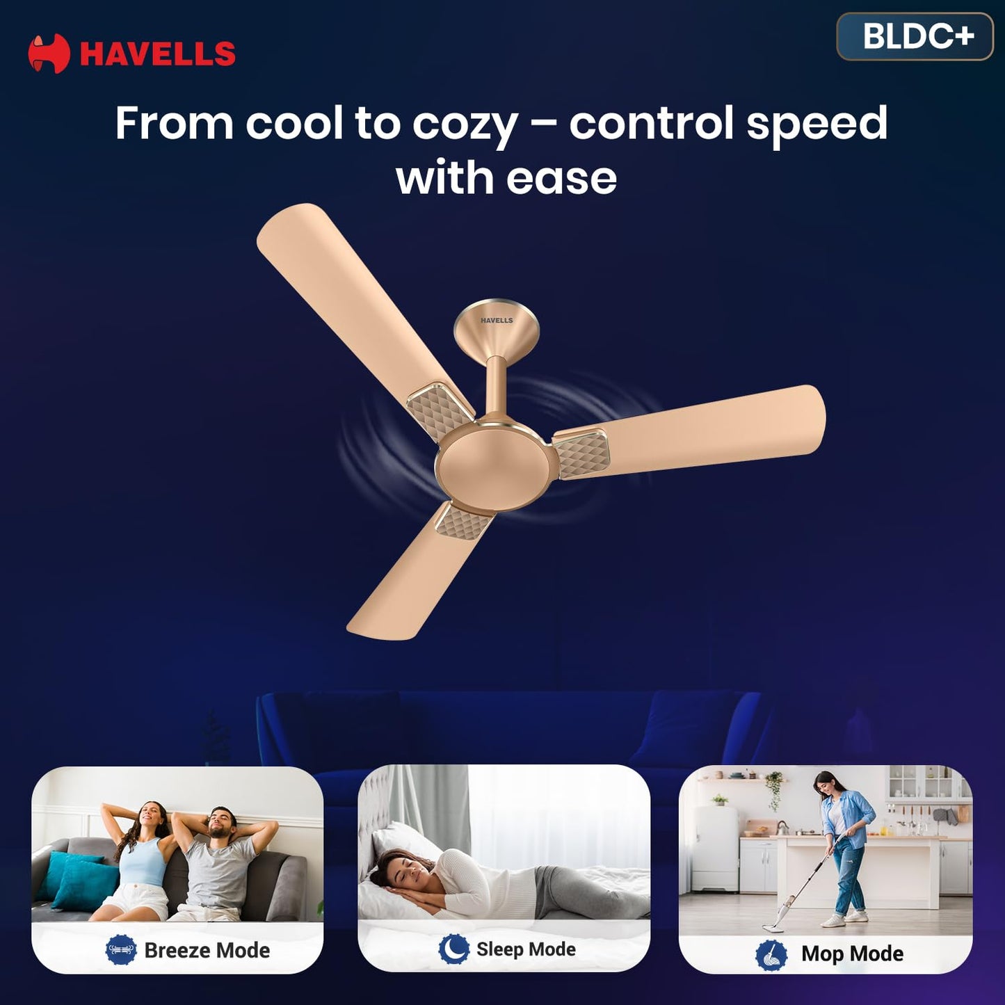 Havells 1200mm Enticer BLDC Prime Ceiling Fan| Compatible with Regulator & Remote| Upto 55% Energy Saving| High Air Delivery | 100% Copper Motor| 2 Years Comprehensive Warranty(Champagne)