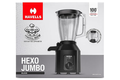HAVELLS Hexo Jumbo Blend Juicer Mixer Grinder, 950W, 1 Jar, Black
