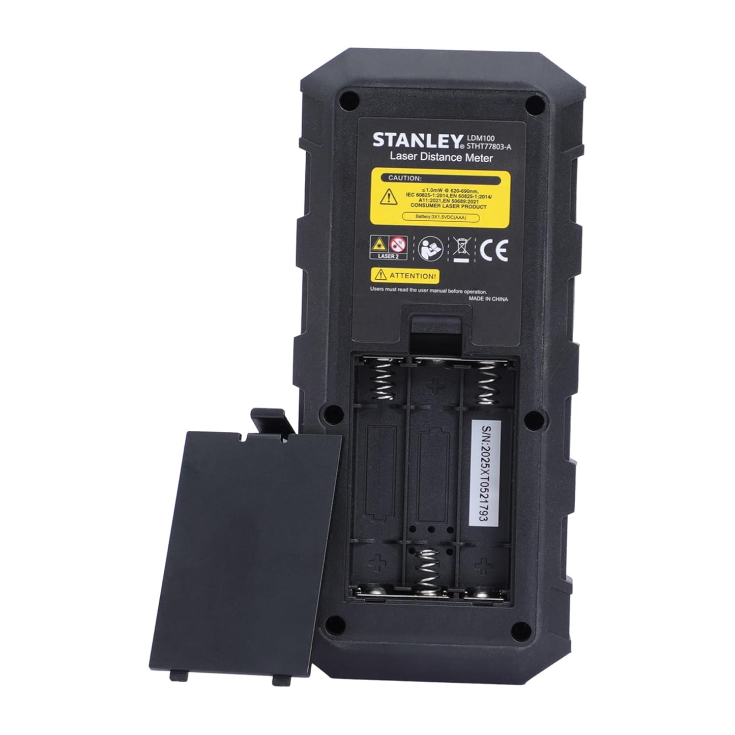 STANLEY STHT77803-A Professional Black Laser Distance Meter - 100 M, ±2.0mm Accuracy, Comes with 3 * 1.5V AAA Batteries, IP40 Dust & Water-Splash Rating, Ideal for Area & Volume Measurement