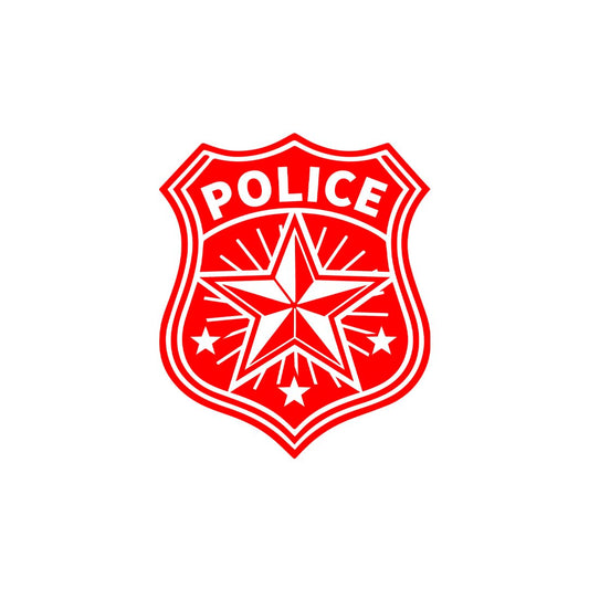Akshar Arts Bhuwana Sheriff Badge Police Sticker – Red Emblem Decal for Cars, Bikes, and Laptops