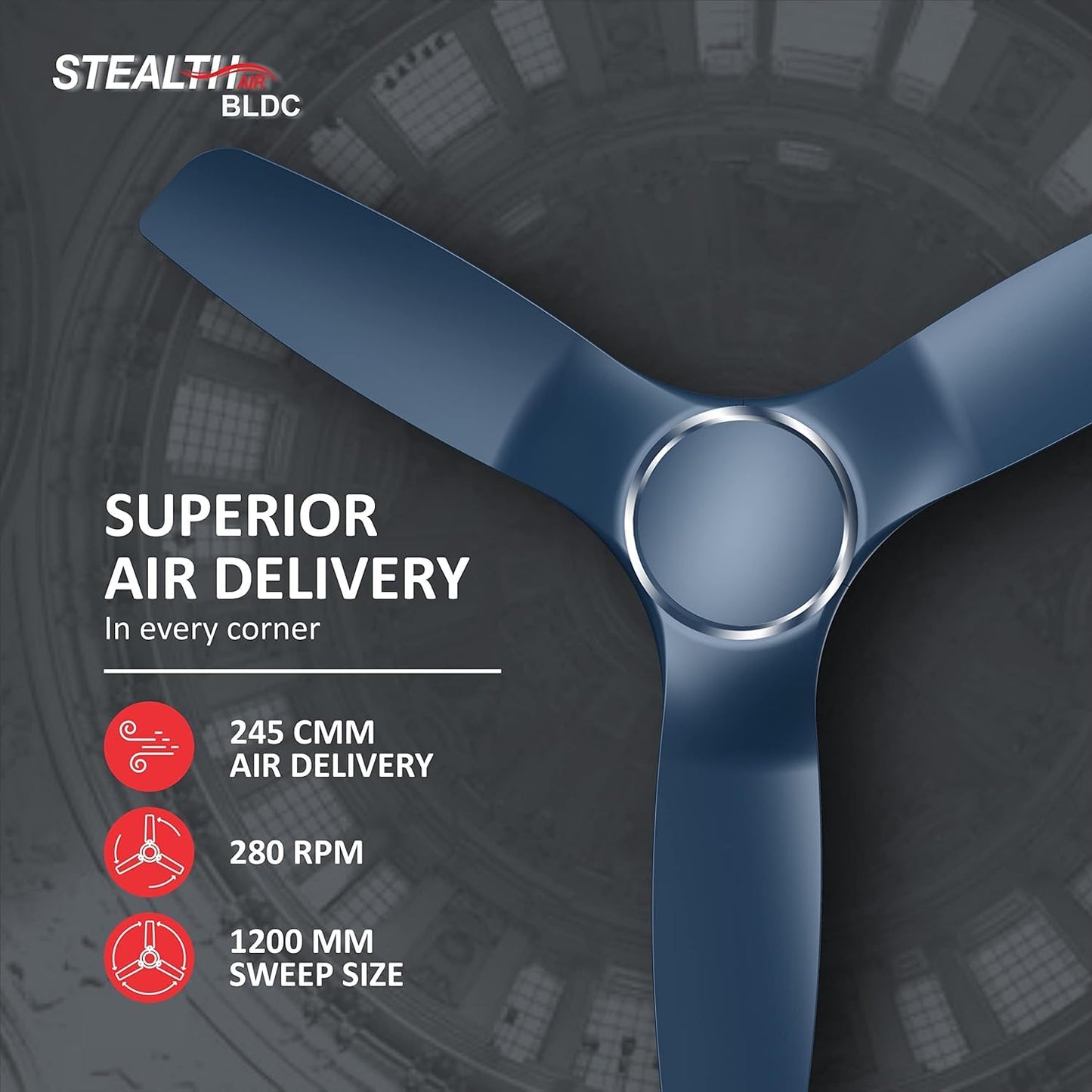 Havells Stealth Air BLDC 1200mm Ceiling Fan| Upto 55% Energy Saving| Silent & Premium| 5 stars Rating| 100% Copper Motor| RF Remote, Memory Backup, Timer| (Indigo Blue, Pack Of 1)