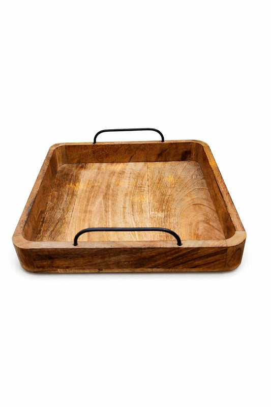 Udaipur Handicrafts Wooden Serving Tray for Home & Kitchen Item Serving Snacks & Fruits Decorative Kitchen & Dining Table Tray Decor 10 Inch