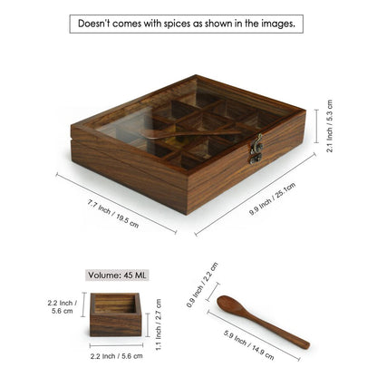 Udaipur Handicrafts Spice Box for Kitchen (12 Detachable Conatiners, Each Container : 45 gram) |Masala Container Dabba Spice Box Wooden Namak Dani for Kitchen Masala Dani Box