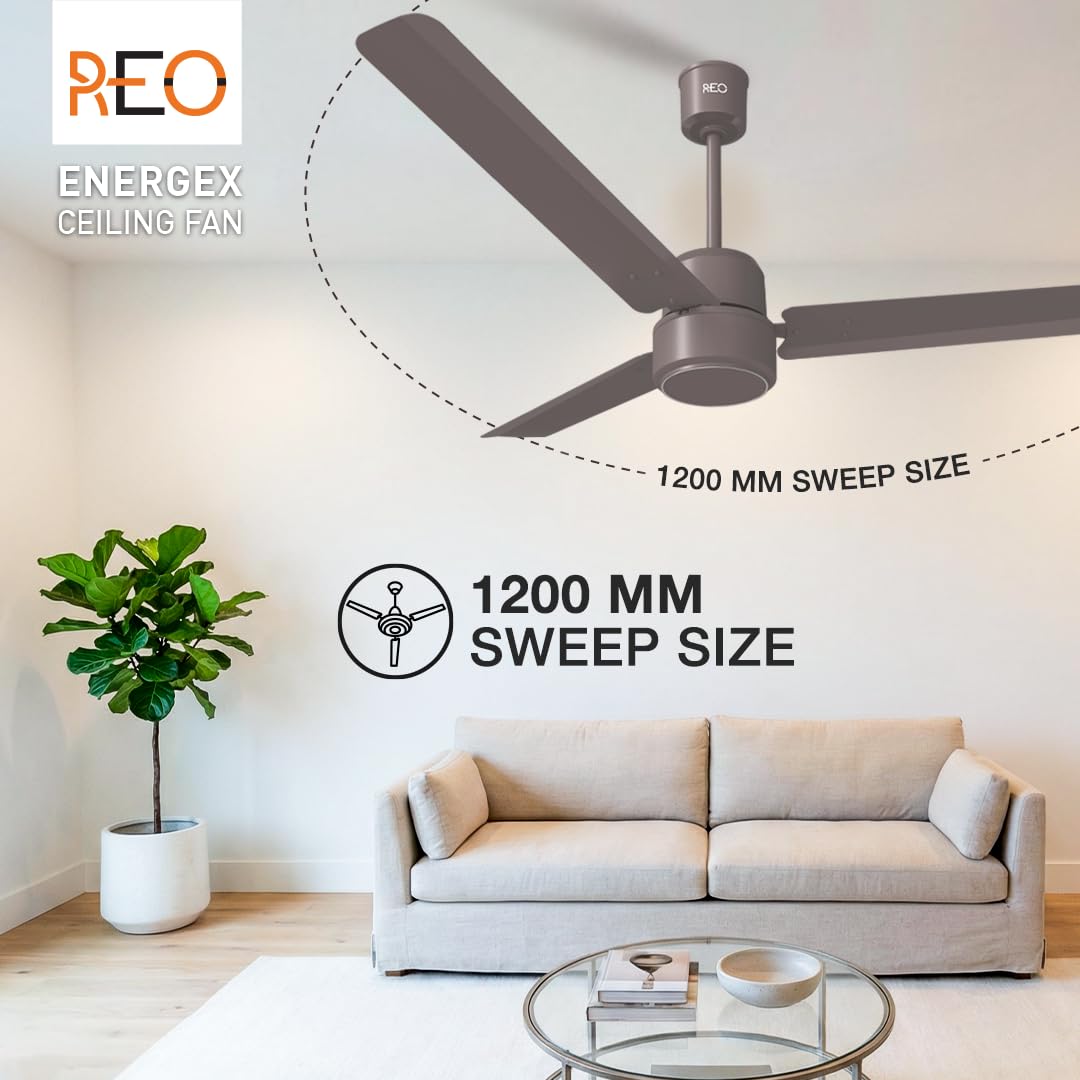 Havells REO Energex BLDC 1200MM Ceiling Fan "Fixed Price Always" | Air Flow: 220 CMM| Speed: 350 RPM| Reverse Rotation Mode| Timer Setting| 2 Year Door Step Warranty By Manufacturer (Stone Grey)