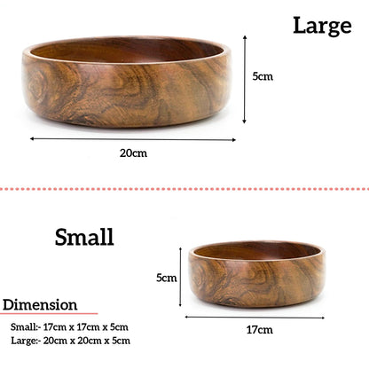 Udaipur Handicrafts Wooden Round Shape Bowl for Serving & Home Decor - Brown (Set of 2)
