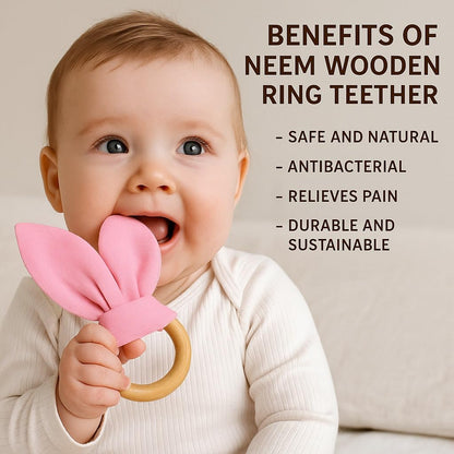 UdrCrafts® Baby Teether Combo Pack of 3 – Organic Neem Wood Teether Combo - 1 Ring, 1 Rattle, 1 Dumbbell Nibbler – Safe Natural Teething Toys | Wooden Teethers for 6 to 12 Months Baby (5)