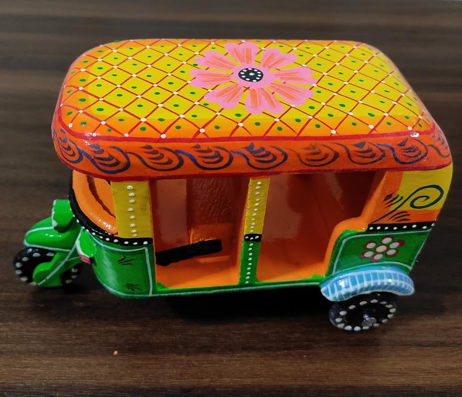 UdrCrafts® Handcrafted Push and Pull Wooden Auto Rickshaw Showpiece, Traditional Indian Design, Ideal for Collection, Gifting and Imaginative Play