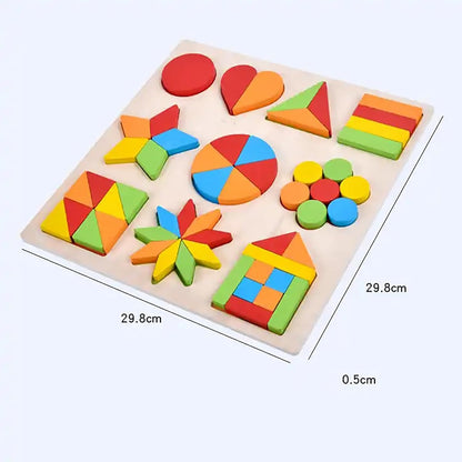 Udaipur HandiCrafts Wooden Shapes Puzzle Learning Toy, Montessori Game Educational Toys for Kids, Intelligence Brain Teaser Puzzle Board with 10 Designer Shapes, Multicolor, 3+ Years (Pack of 1)