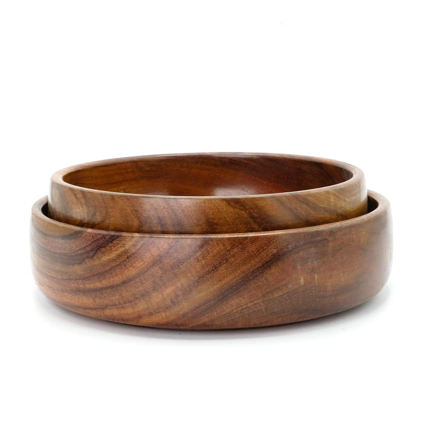 Udaipur Handicrafts Wooden Round Shape Bowl for Serving & Home Decor - Brown (Set of 2)