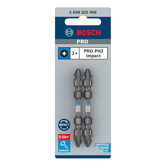 Bosch Professional Impact Screwdriver Bits, Type PH2-PH2 | Double-Ended Screwdriver Bits | Heat-treated S2M Steel | 65mm Length | Magnetic Tip | Heat-Treated for Durability | 2 Pcs Pack