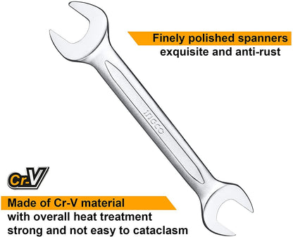 INGCO Double Open End Spanner Set, 8pcs Double Open End Spanner Set, Fine polished