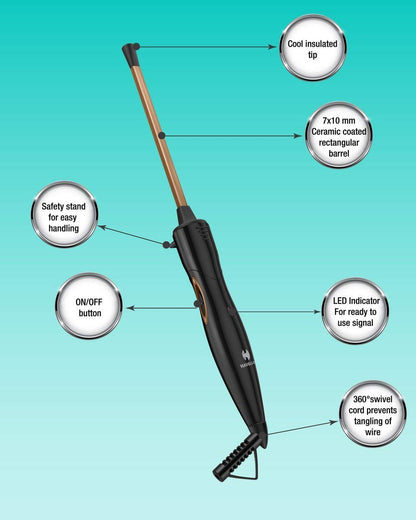 Havells HC4031 7 mm thin Chopstick Curler; Ceramic barrel; Fast heat up for Long-lasting maggie Curls for Short & Long hair (Black)