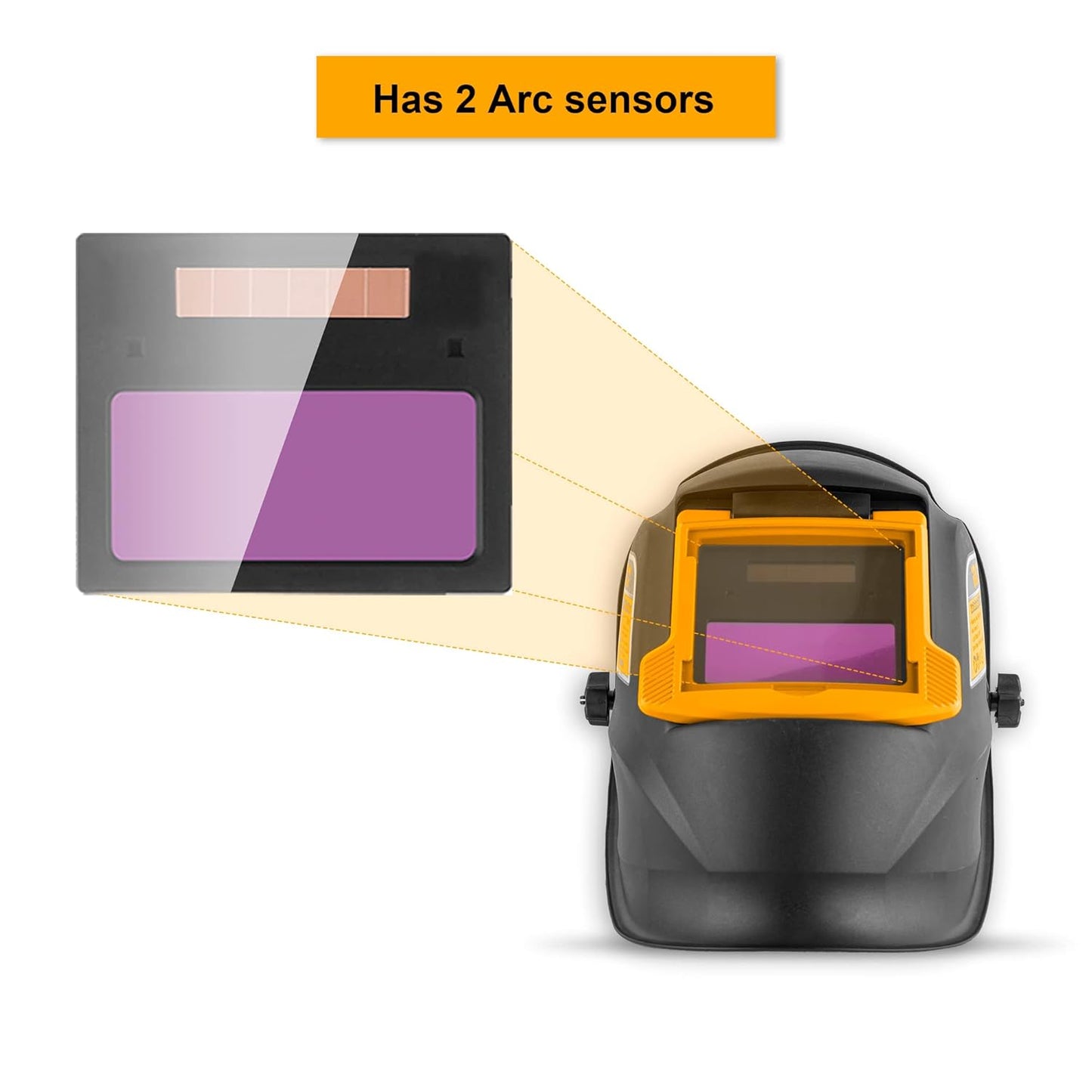 INGCO Auto Darkening Welding Helmet, Solar Powered Welding Mask, 90×35mm | 2 Arc Sensor | 1/5000s Switching time | DIN 16 UV/IR Protection Welding Hood for Welding, Grinding, Cutting and so on