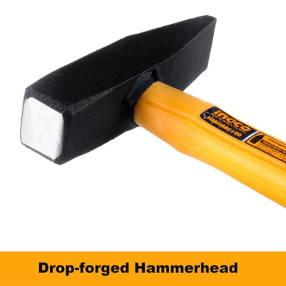 INGCO Professional Machinist Hammer with Fiberglass Handle, Drop-forged hammerhead, Weight: 1000g
