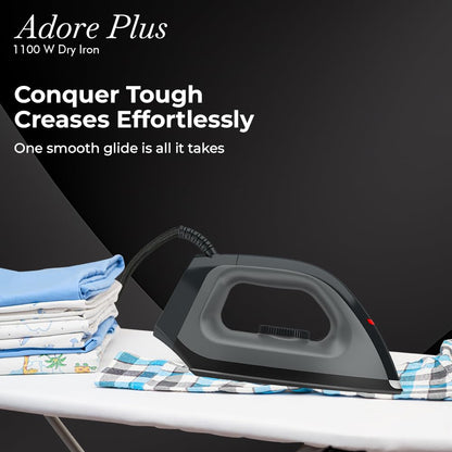 Havells Dry Iron Adore Plus 1100 Watts, Iron Press, Greblon Non Sick Soleplate with German Technology, Shock Proof Body, Aerodynamic Design, 360° Swivel Cord, 2 Year Manufacturer Warranty (Black)