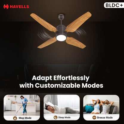 Havells 1200mm Momenta Underlight BLDC+ Ceiling Fan | Remote Controlled, Smart Fan, IoT Enabled, Alexa & Google Home Compatible | Upto 60% Energy Saving, 2 Year Warranty | (Smoke Brown Pine Wood)