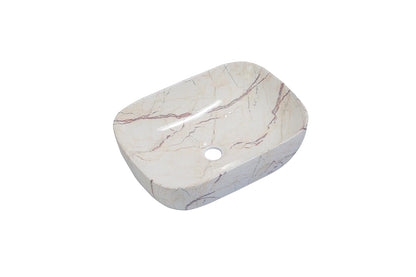 UdrCrafts® Ceramic Table Top Bathroom Sink | Countertop Vessel Sink | Wash Basin Over Counter For Bathroom, Hotel, HomeLiving Room (18 x 13 x 5.5 Inch, White-Maroon)