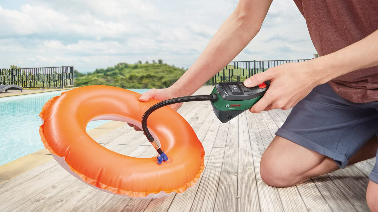 Bosch Easy Pump Cordless Bike Tyre Inflator, Portable Electric Air Pump, 3.0 Ah Battery, 3.6 Volt, Autostop Function, Digital Display & LED Light, USB-C Rechargeable, 0.43 kg