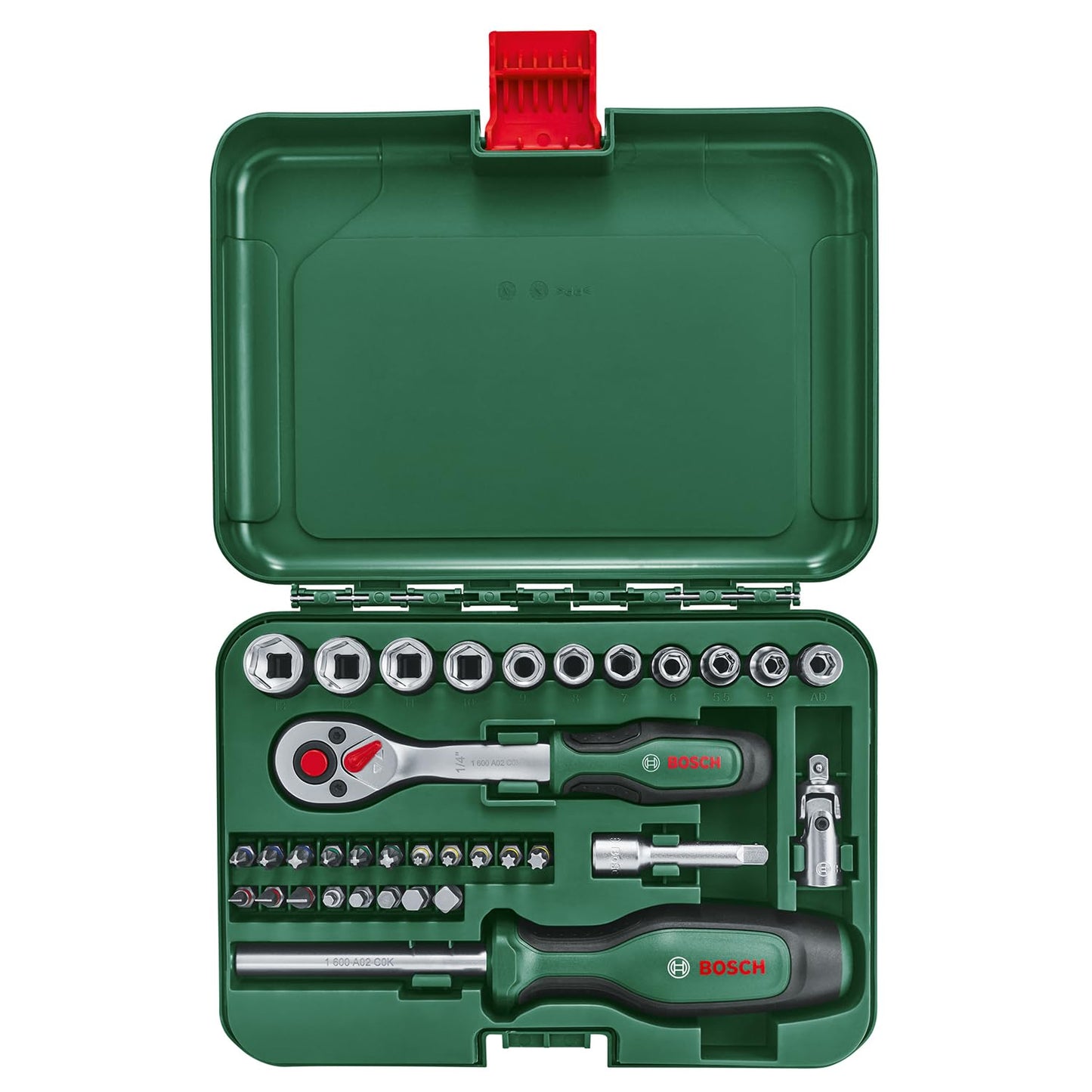 BOSCH Home and Garden 34-Piece Socket Set - 1/4" Drive with Ergonomic Grip & Magnetic Bits Holder for Versatile DIY Projects