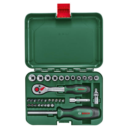 BOSCH Home and Garden 34-Piece Socket Set - 1/4" Drive with Ergonomic Grip & Magnetic Bits Holder for Versatile DIY Projects